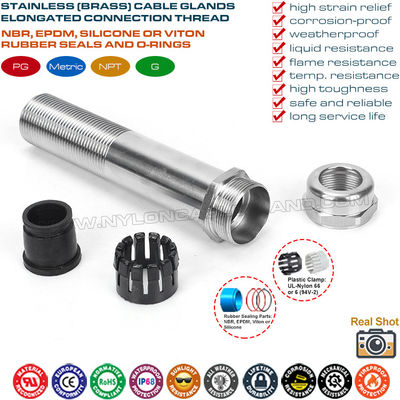 Metal Cable Gland Long Thread IP68, 304/316 Stainless Steel PG & Metric Cable Glands Extra Long (Ultra Long) Thread