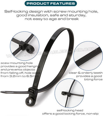 Mountable Head Nylon 6.6 Cable Tie 300mm x 7.6, Plastic Cable Tie 120 lbs with Screw Hole for Indoor & Outdoor