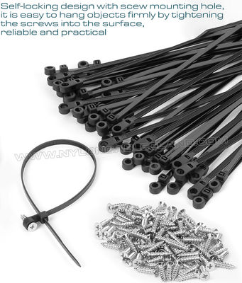 Mountable Head Nylon 6.6 Cable Tie 300mm x 7.6, Plastic Cable Tie 120 lbs with Screw Hole for Indoor & Outdoor
