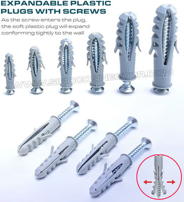 Rimmed Plastic Expansion Plugs /Anchors with Double Wings & Screws, Fishlike Type, Polyethylene, Ø5~Ø16mm, for Concrete Wall