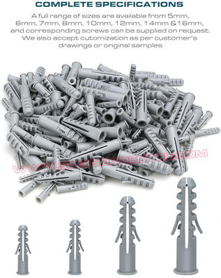 Rimmed Plastic Expansion Plugs /Anchors with Double Wings & Screws, Fishlike Type, Polyethylene, Ø5~Ø16mm, for Concrete Wall