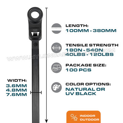 Mountable Head Nylon 6.6 Cable Tie 300mm x 7.6, Plastic Cable Tie 120 lbs with Screw Hole for Indoor & Outdoor