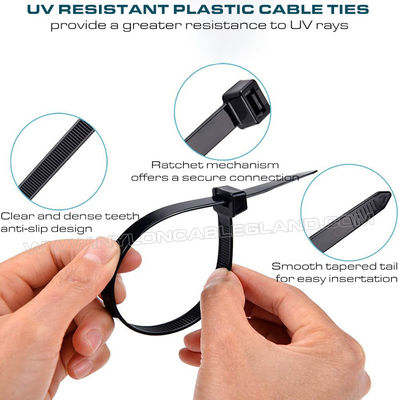 UV Resistant Black Polyamide 6.6 Cable Tie Plastic Zip Tie 200mm x 4.8 (22kgs, 50lbs) for high UV Environments