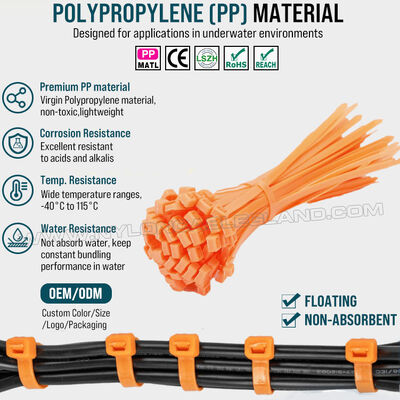 Polypropylene (PP) Cable Tie 3.6x200mm, Excellent Chemical, Acid & Alkali Resistance, Low Water Absorption, For Aquaculture Industry