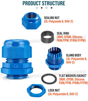 PG13.5 Long-Thread Color Plastic Cable Glands Nylon Polyamide, IP68 / IP69K, for Cables 6-12 mm or 5-9 mm