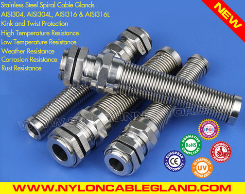 IP68 Hermetic Stainless Steel M12~M50 Metric Cable Glands Type 304 / 316 / 316L with Anti-kink & Anti-bend Protection