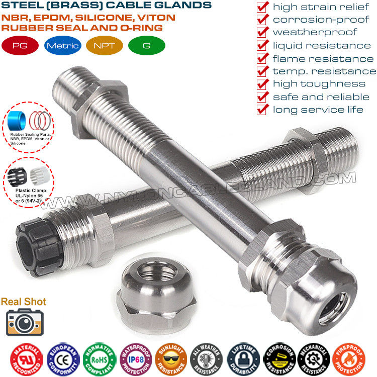 Metal Cable Gland Long Thread IP68, 304/316 Stainless Steel PG & Metric Cable Glands Extra Long (Ultra Long) Thread
