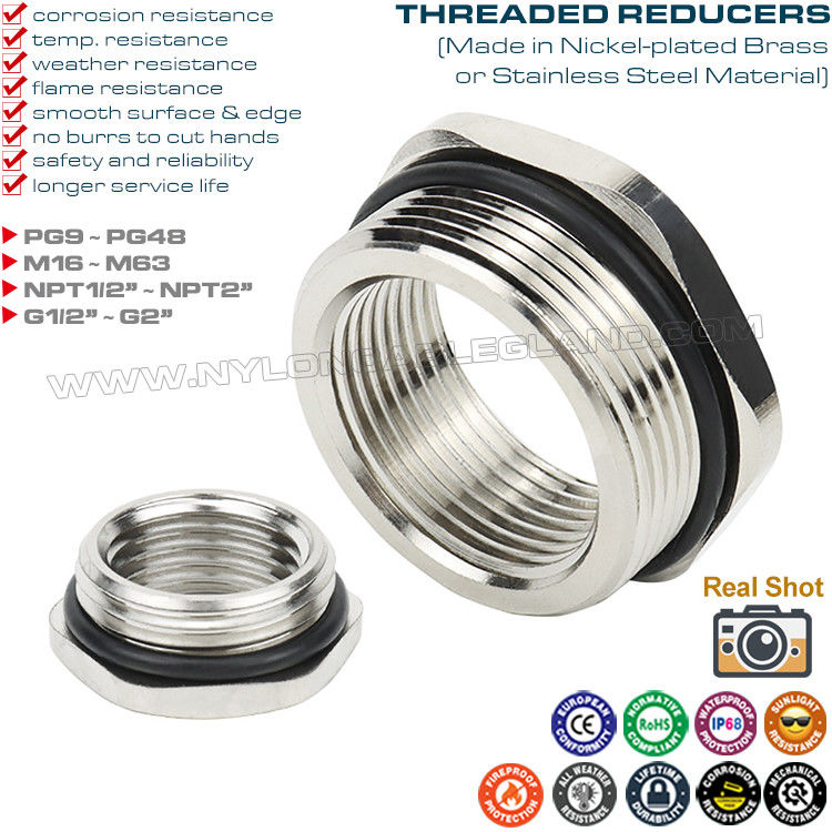 PG, Metric, NPT, G Thread (Male/Female) IP68 Metal Reducers (Convertors, Adaptors, Reducing Nipples, Reduction Fittings)