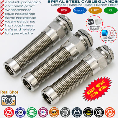 AISI316L, AISI316, AISI304 kim loại thép không gỉ PG tuyến cáp linh hoạt (IP68) với giảm căng xoắn ốc thêm