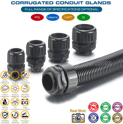 Các ốc siết cáp nhựa chống nước IP68 có ren PG cho ống luồn điện lượn sóng AD10~AD54.5