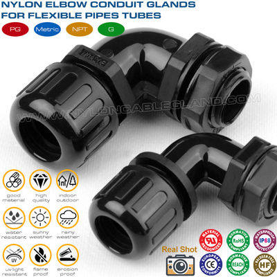 Ốc siết cáp nhựa chống nước IP68 (góc 90°) có ren hệ mét cho ống mềm AD13-AD48