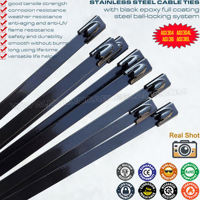 Dây buộc cáp inox 316/304 200mm x 7.9 phủ epoxy đen toàn bộ (380lbs) cho hàng rào ngoài trời