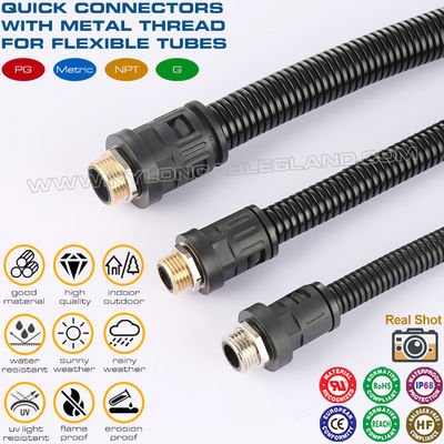Polyamide 6 ốc siết cáp màu đen RAL9005 M12~M63 với ren hệ mét kim loại dành cho ống mềm AD10~AD54.5