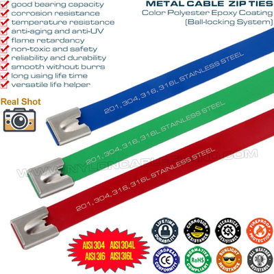 Dây buộc dây thép không gỉ 304/316 phủ polyester, dây đeo cáp kim loại phủ epoxy 15mm x 400mm (800 lbs) cho máy móc