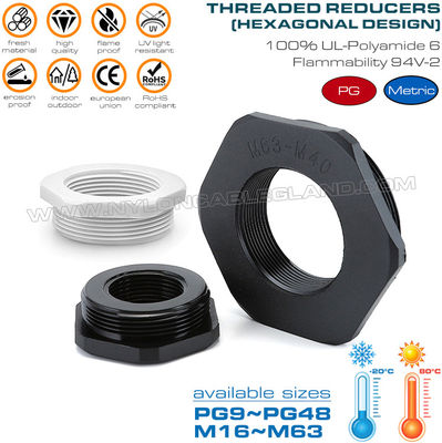 Bầu giảm (cà rá) ren vít nhựa lục giác ren đực sang ren cái PG9~PG48, bộ chuyển đổi ren nylon lục giác từ ren đực sang ren cái M16~M63 cho điện