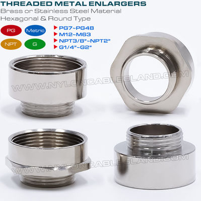 Bộ chuyển đổi ren lục giác / ống nối ren tròn kim loại (đồng thau, thép không gỉ) ren đực sang ren cái PG7~PG48, M12~M63, NPT3/8~NPT2 và G1/4~G2