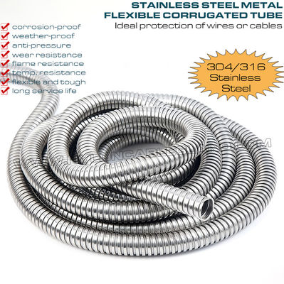 Ống luồn điện lượn sóng ống ruột gà gỉ Inox 304/316 DN20 (Ø20mm x Ø24,3mm) 50 mét/cuộn để bảo vệ dây hoặc cáp