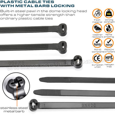 Dây buộc cáp nylon có răng thép không gỉ 400mm x 8, dây thít cáp nhựa có thể điều chỉnh Ø9-108mm có răng thép 550N (112 lbs) dùng cho đóng tàu