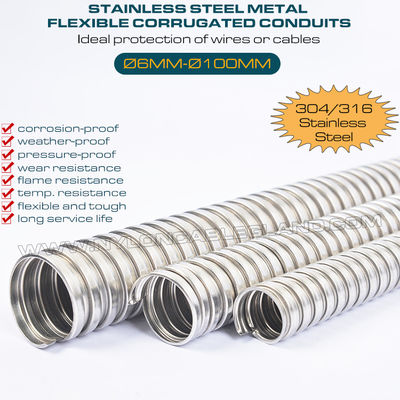 Ống kim ống gợn sóng mềm Ø6mm~Ø100mm, thép không gỉ 316 & 304 ống luồn điện lượn sóng (ống ruột gà) lực căng dọc 36 kgf~600 kgf để bảo vệ dây