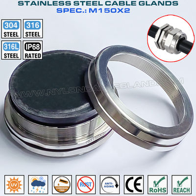 M150x2 Metric Cable Gland Stainless Steel 316, Cable Gland IP68 Stainless Steel 316L Máy kết nối chống nước Inox 304 cho cáp 110-125mm