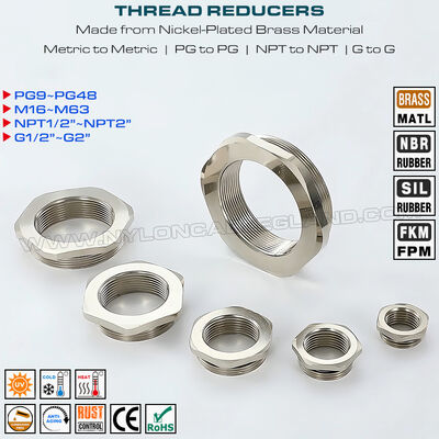 Nối giảm kim loại IP68 (nối chuyển ren, nối ren trong ren ngoài, nối giảm ren, phụ kiện giảm) có ren PG, Metric, NPT, G