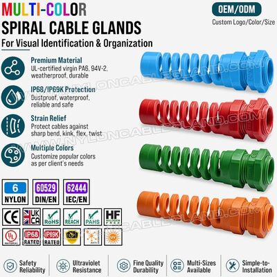 Bộ giảm căng đầu vào cáp đầu nối siết cáp điện chống xoắn nylon (PA6), PG13.5 (Ø 6-12 mm & 5-9 mm), IP68 & IP69K, dùng để nhận diện và sắp xếp cáp