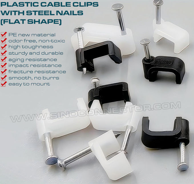 Đinh móc nẹp giá đỡ cáp màu đen 100 chiếc, móc đinh vuông 4mm~19mm dụng cụ sắp xếp cáp màu trắng có đinh cho cáp dẹt