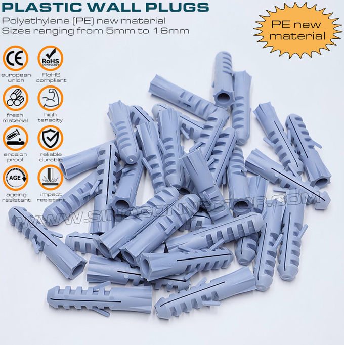 Tắc kê nở nhựa (tắc kê nhựa, vít tắc kê nở) màu xám, đỏ hoặc xanh lam Ø10 x 50mm 100 chiếc có vít Ø6~8mm dùng để trang trí nhà cửa