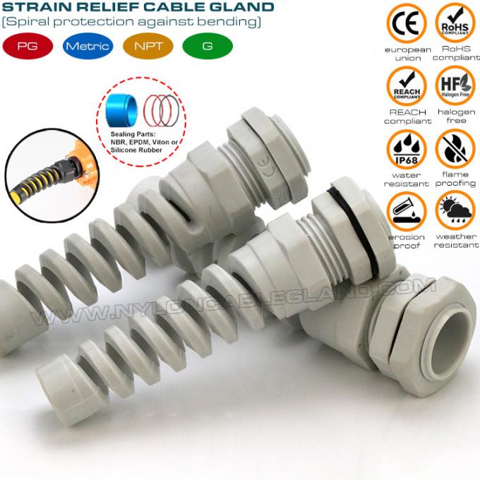 Ốc siết cáp xoắn ốc /đầu nối ốc siết cáp mềm giảm căng xoắn ốc nylon (polyamide) 6 PG11 IP68 cho cáp 5-10mm