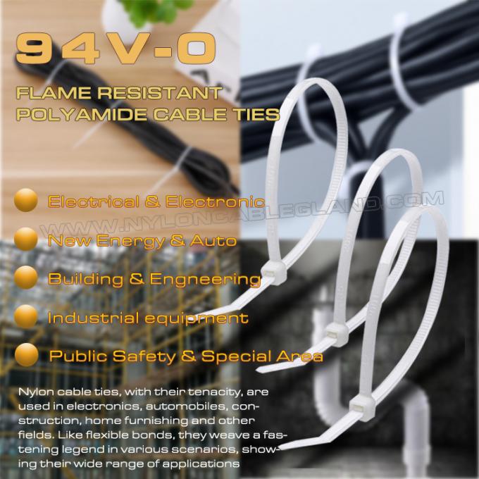 Dây rút cáp nylon 94V-0 (polyamide) 6.6 chống cháy 150x3.6mm, độ bền kéo 40lbs/180N, dùng cho các ứng dụng chống cháy