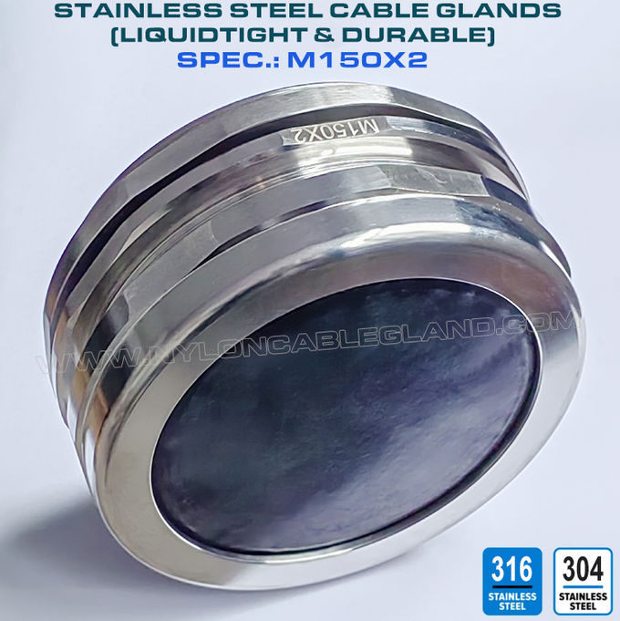 Đầu siết cáp M150x2 thép không gỉ 304/316, đầu nối bịt kín cáp chống nước cho cáp 110-125mm
