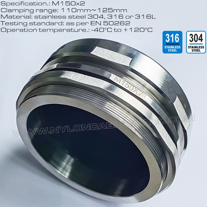 Cút xiết cáp thép không gỉ 304/316 M150x2 cho cáp lớn 110~125mm